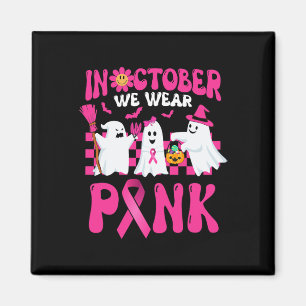 Retro Im Oktober tragen wir rosa Zauberer Brust Magnet
