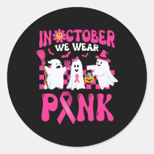 Retro Im Oktober tragen wir rosa Zauberer Brust Runder Aufkleber