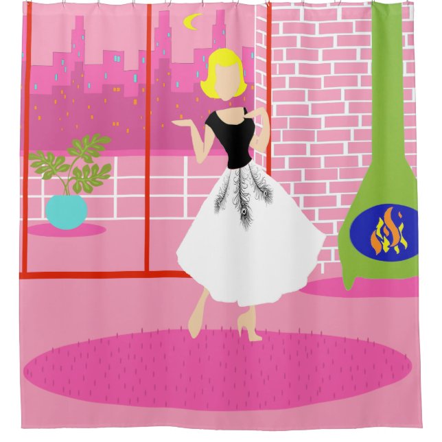 Retro im rosa Duschvorhang (Vorderseite)