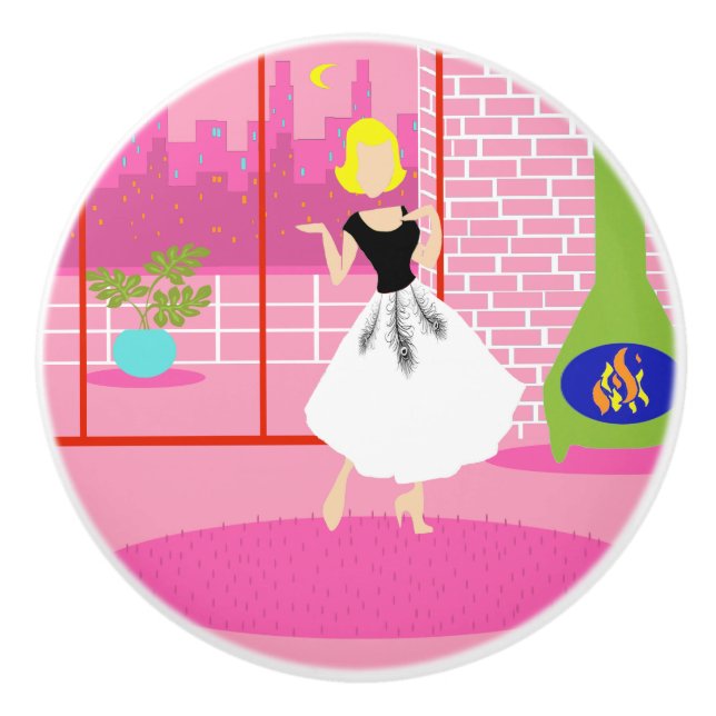 Retro im rosa Knopf Keramikknauf (Vorderseite)