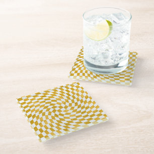 Retro-Imitate Gold Foil-Karo verschleiert Checkerb Glasuntersetzer
