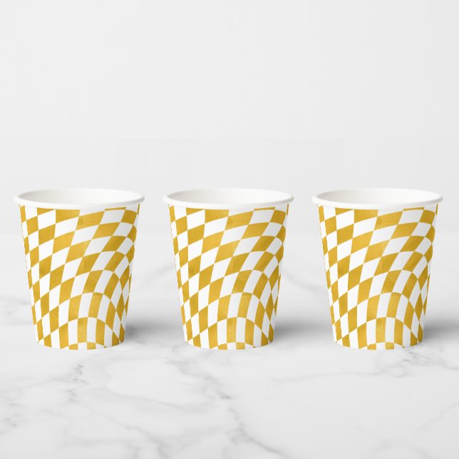 Retro-Imitate Gold Foil-Karo verschleiert Checkerb Pappbecher (Multi)