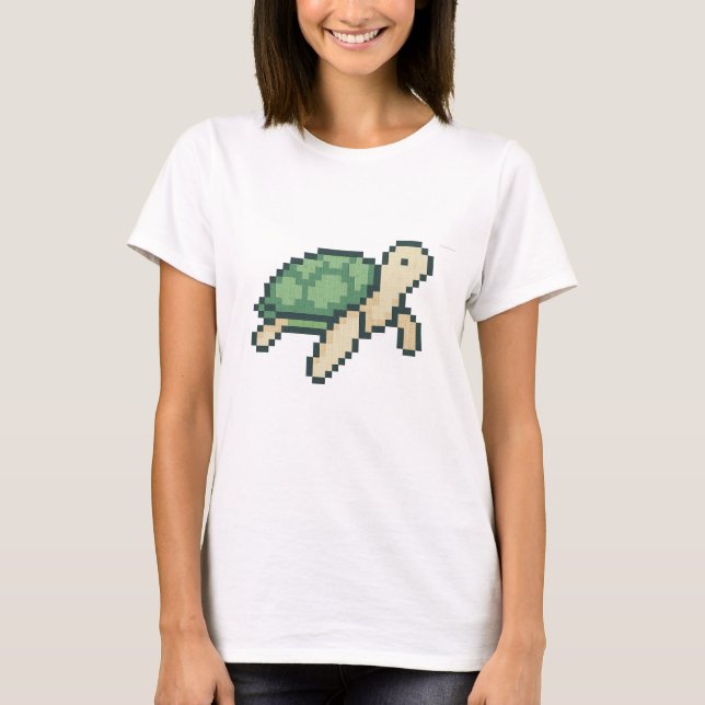 Retro-Imitate Kreuzstich pixel Art Sea Turtle T-Shirt (Vorderseite)