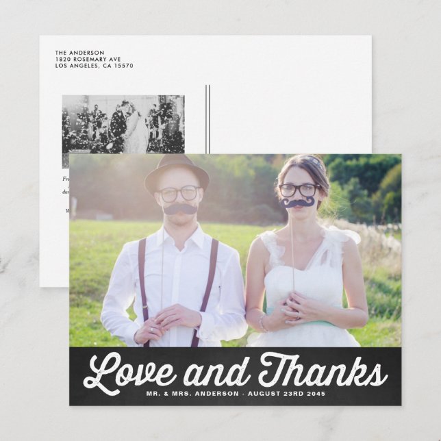 Retro Imitats Chalkboard Foto Hochzeit Vielen Dank Postkarte (Vorne/Hinten)