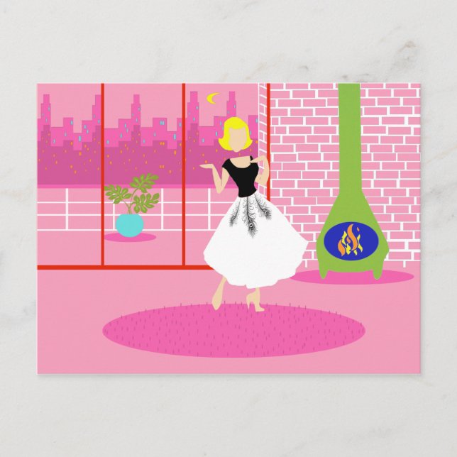 Retro in der rosa Postkarte (Vorderseite)