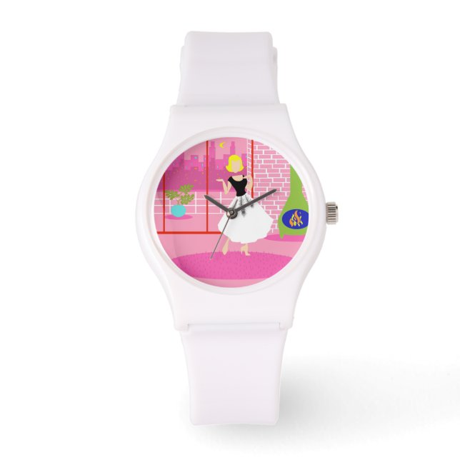 Retro in rosa Uhr (Vorderseite)