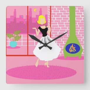 Retro In the Pink Acrylic Wall Clock Quadratische Wanduhr