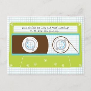 Retro Indie Mixtape Wedding Blue / Lime Green Ankündigungspostkarte