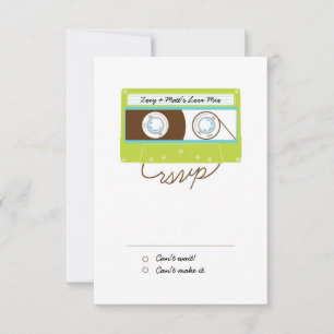 Retro Indie Mixtape Wedding Blue / Lime Green RSVP Karte