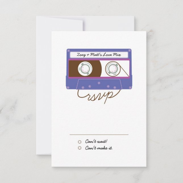 Retro Indie Mixtape Wedding (Lila/blau) RSVP Karte (Vorderseite)
