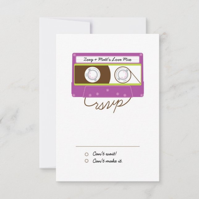 Retro Indie Mixtape Wedding (Lila/Limon) RSVP Karte (Vorderseite)
