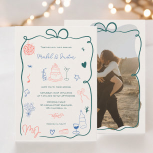 Retro-Initialen Band illustriertes Foto Hochzeit Einladung