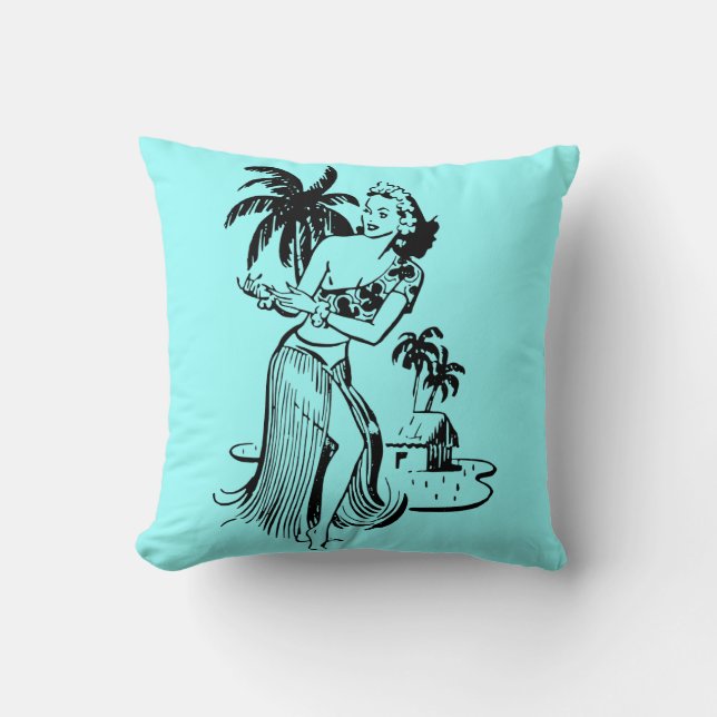 Retro Insel Hula Tänzer-Palme-kundenspezifische Kissen (Vorderseite)
