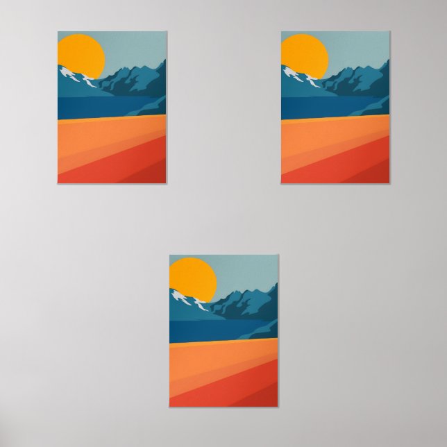 Retro-Inspiriert Bergkunst - Rot und Blau Landscha Bilderwand Sets (Vorderseite)