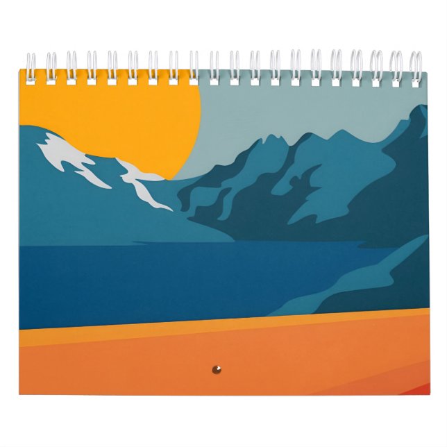 Retro-Inspiriert Bergkunst - Rot und Blau Landscha Kalender (Titelbild)