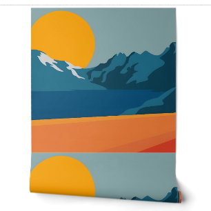 Retro-Inspiriert Bergkunst - Rot und Blau Landscha Tapete