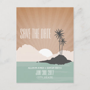 Retro Inspiriert Island Beach Hochzeit Save the Da Ankündigungspostkarte