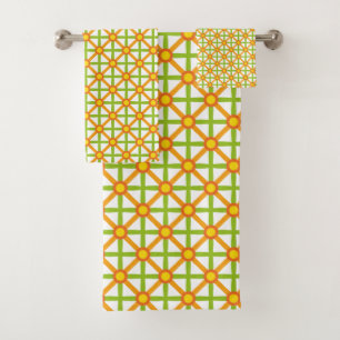 Retro-Inspiriert orangefarbenes, gelbes Muster Badhandtuch Set
