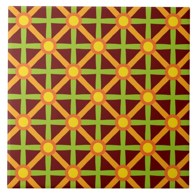 Retro-Inspiriert orangefarbenes, gelbes Muster Fliese (Vorderseite)