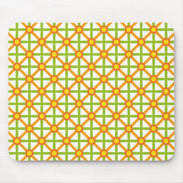 Retro-Inspiriert orangefarbenes, gelbes Muster Mousepad (Vorne)