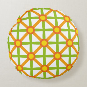 Retro-Inspiriert orangefarbenes, gelbes Muster Rundes Kissen