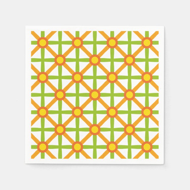 Retro-Inspiriert orangefarbenes, gelbes Muster Serviette (Vorderseite)
