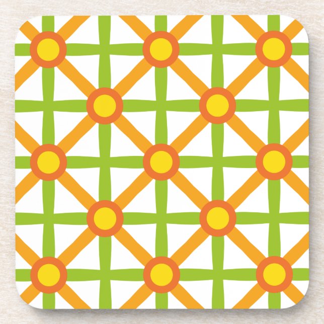 Retro-Inspiriert orangefarbenes, gelbes Muster Untersetzer (Vorderseite)
