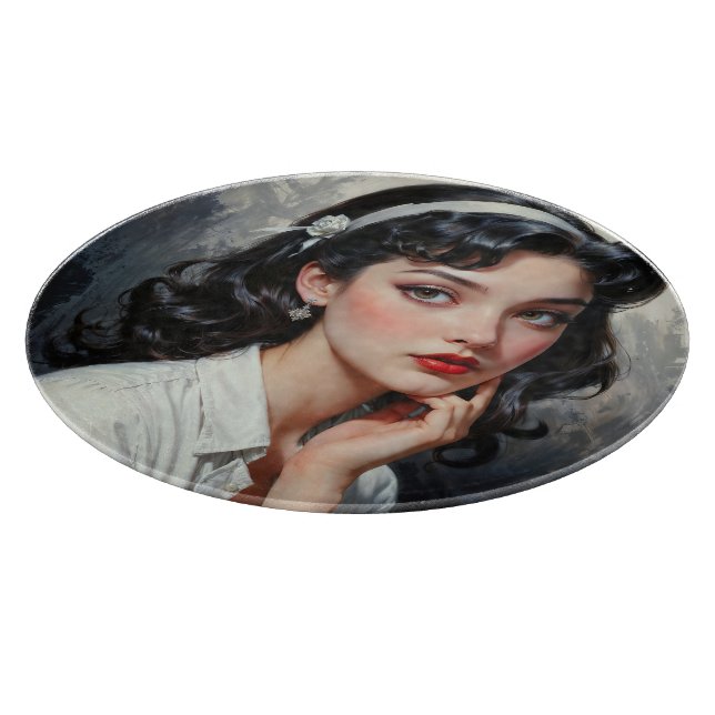 Retro Inspiriert Portrait von nachdenklicher junge Schneidebrett (Ecke)