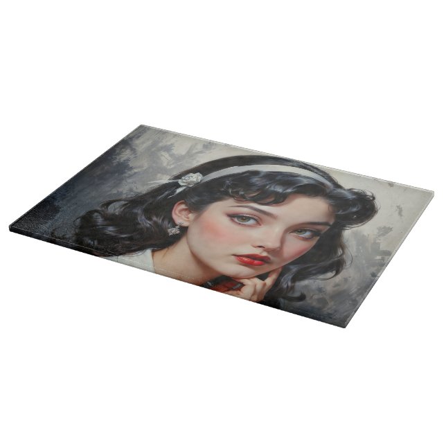 Retro Inspiriert Portrait von nachdenklicher junge Schneidebrett (Ecke)