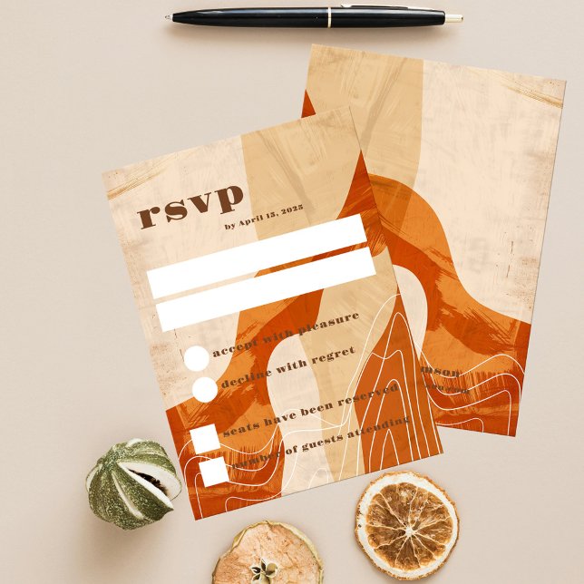 Retro inspiriert Rsvp-Karte, verbrannte orange Bau Einladung (Von Creator hochgeladen)