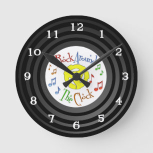 Retro inspirierter Imitat-Vinylfelsen rund um die Runde Wanduhr