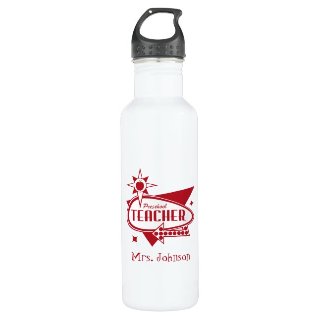 Retro inspirierter Vorschullehrer Trinkflasche (Vorderseite)