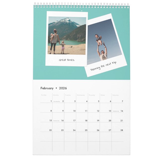 Retro instantanée photo amusant calendrier familia (Feb 2026)