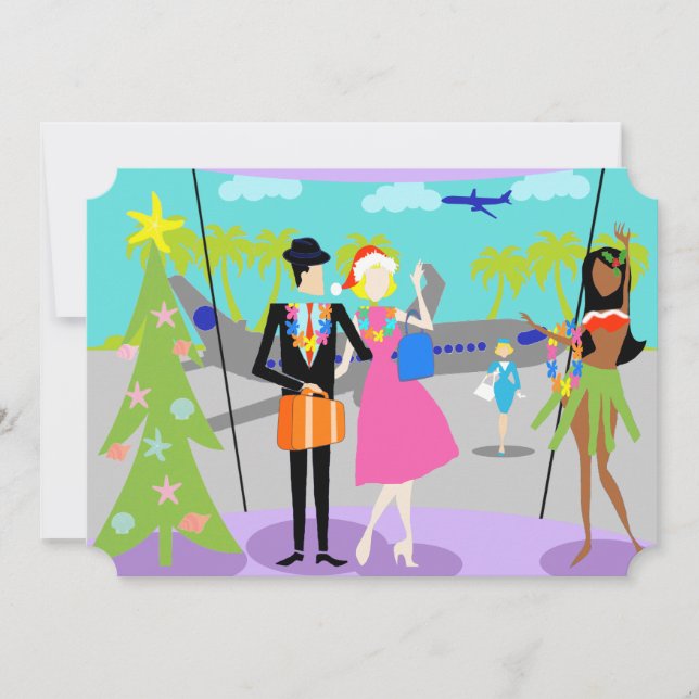 Rétro invitation hawaïenne de fête de Noël (Devant)