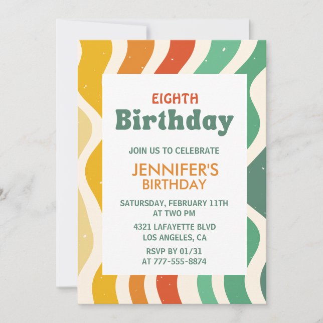 Retro Invitations de 8ème anniversaire Super Wavy (Devant)