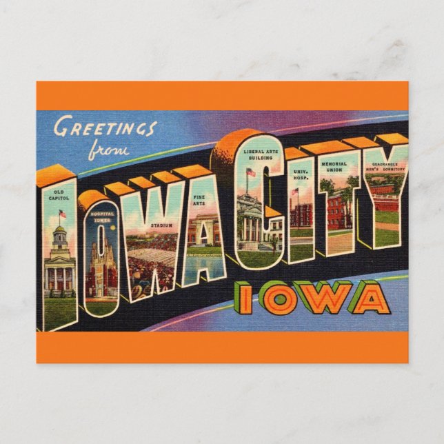 Retro Iowa City Postkarte (Vorderseite)