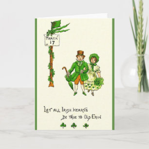Retro Irish Hearts Be True St. Patrick's Day Card Karte