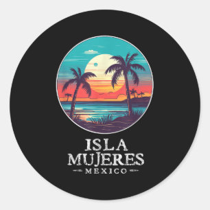 Retro Isla Mujeres Mexiko Strand Sonnenuntergang S Runder Aufkleber
