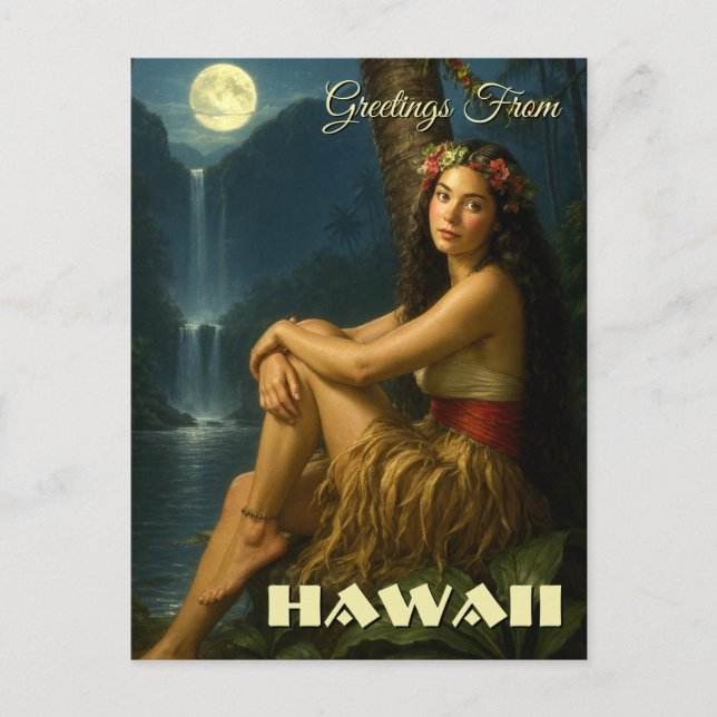 Retro Island Girl In A Tropical Paradise Postkarte (Vorderseite)