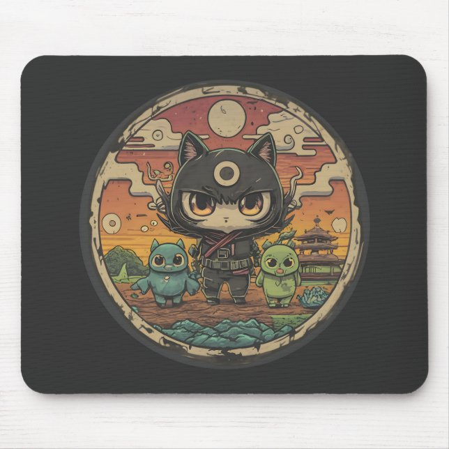 Retro Island Pals: Ninja Cat Crew Mousepad (Vorne)