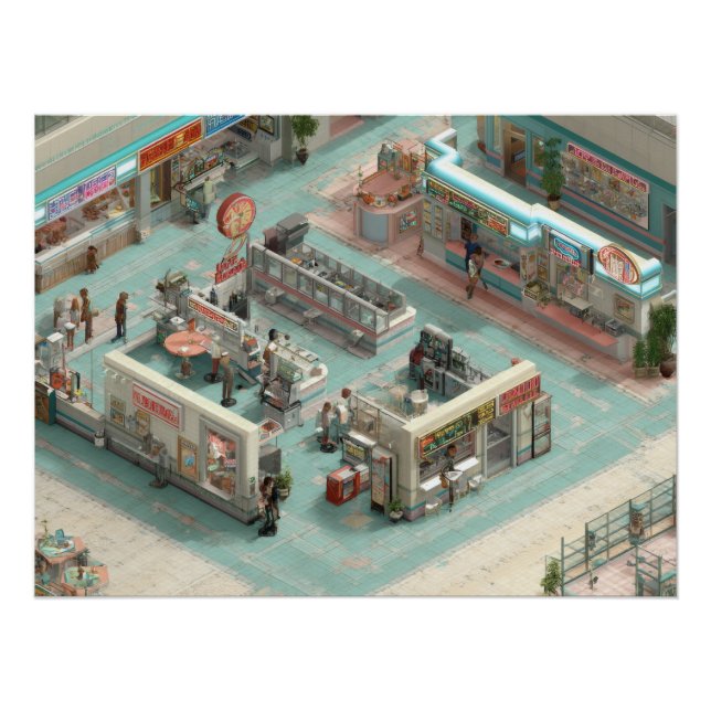 Retro Isometric Grocery Store Pixel Art Poster (Vorderseite)