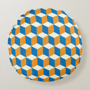 Retro isometrische Würfel, geometrische Illusion Rundes Kissen