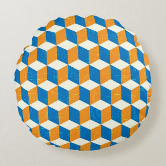 Retro-isometrische Würfel, geometrische Illusion Rundes Kissen