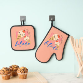 Retro Italian Ice Cream Cones Ofenhandschuh & Topflappen-Set