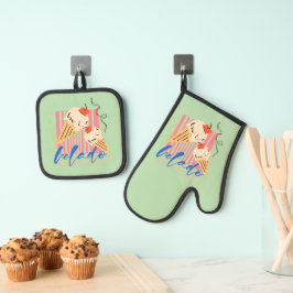 Retro Italian Ice Cream Cones Ofenhandschuh & Topflappen-Set