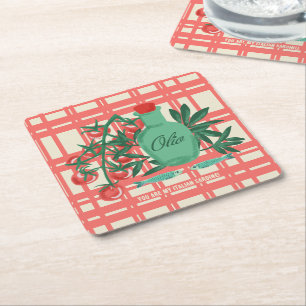 Retro Italienischer Food Illustration Paper Unters Rechteckiger Pappuntersetzer