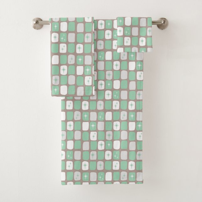 Retro Jade and White Sternexplosionen Handtuchhand Badhandtuch Set (Insitu)