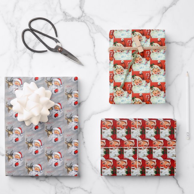 Retro-Jahrgang Weihnachten Geschenkpapier Set (Vorderseite)