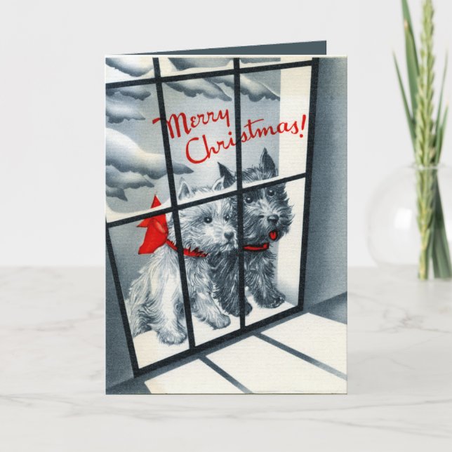 Retro-Jahrgang Weihnachten Schottische Hunde fühle (Vorderseite)