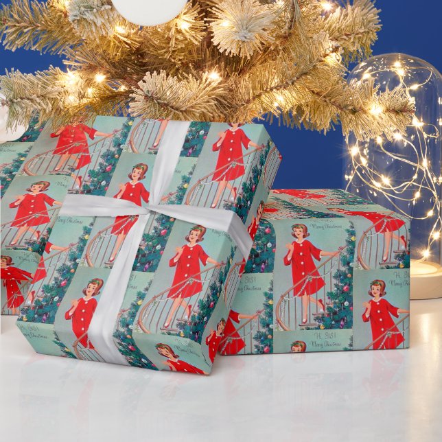 Retro-Jahrgang Weihnachten Schwester gekacheltes P Geschenkpapier (Feiertage)